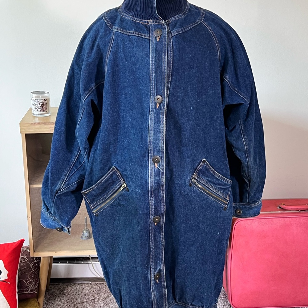 VTG Plus Denim Bold Shoulder Oversized Pocket Tapered Mini Jean Dress- 20W